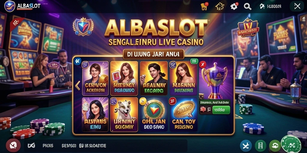 Tampilan game ALBASLOT menampilkan dealer langsung dan permainan interaktif.
