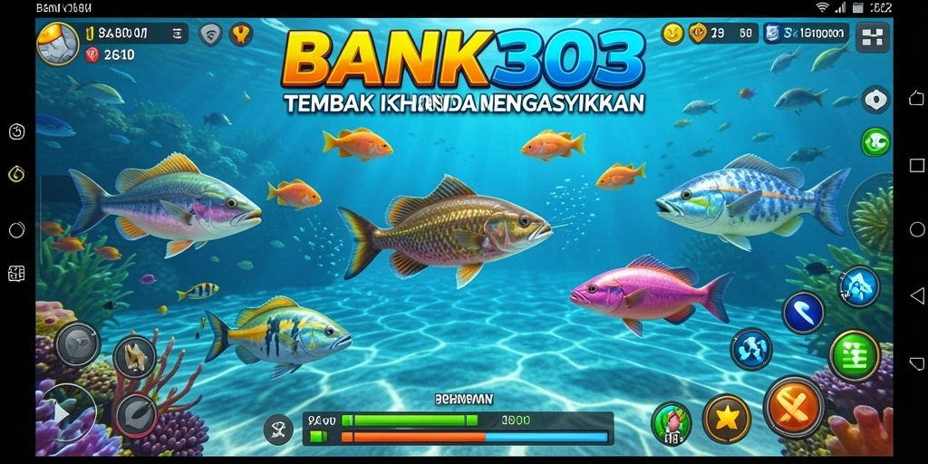 Screenshot gameplay BANK303 menampilkan aksi seru menembak ikan.