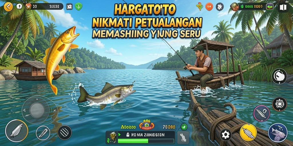 Gameplay seru HARGATOTO dengan memancing di lokasi menakjubkan.