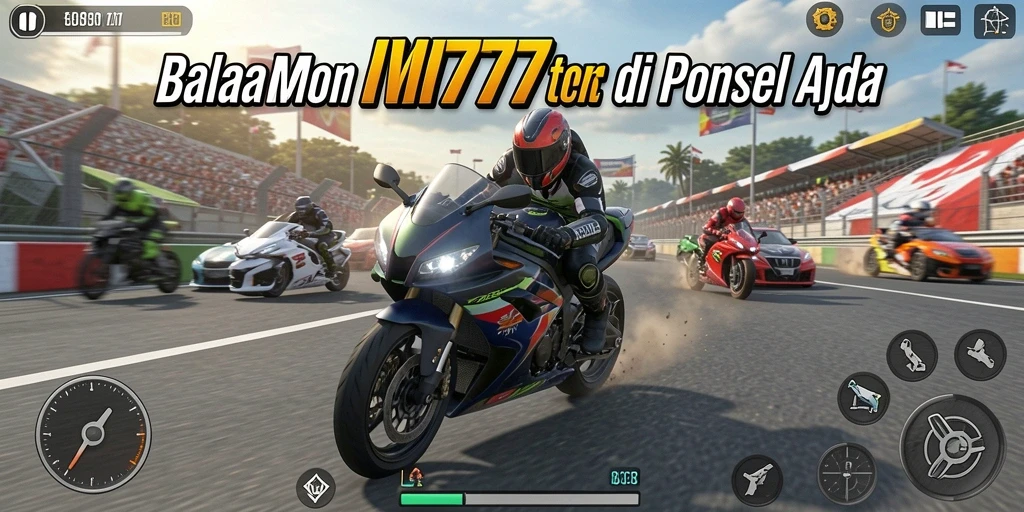 Tampilan menarik gameplay balapan motor yang seru dan mendebarkan.