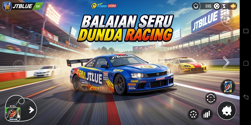 Gameplay JTBLUE yang menegangkan dan penuh adrenalin di trek balapan.