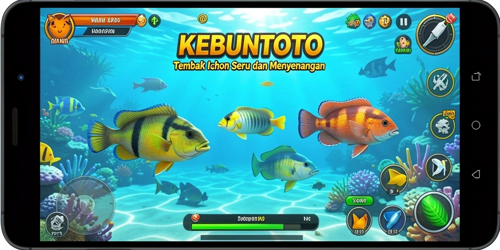 Tampilan gameplay KEBUNTOTO yang seru saat menembak ikan.