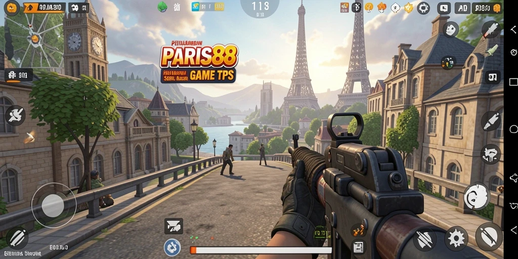 Screenshot dari gameplay seru PARIS88 yang menunjukkan aksi TPS.