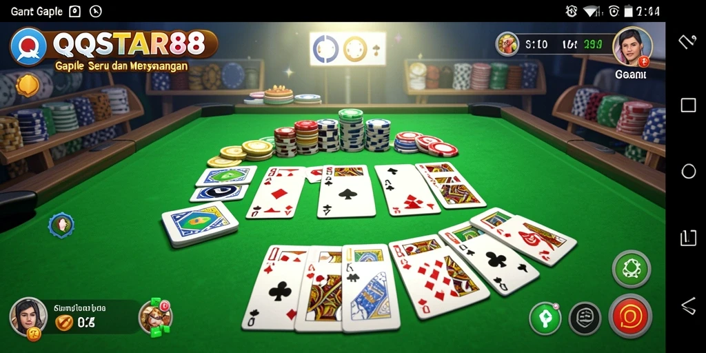 Screenshot gameplay <strong>QQSTAR88</strong> menampilkan suasana bermain Gaple yang asyik.