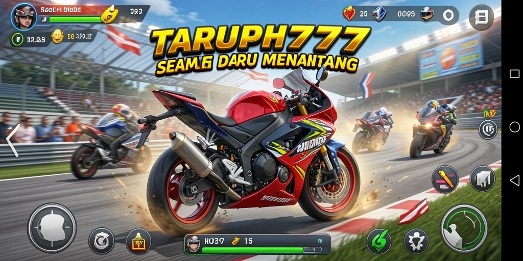Tangkapan layar <strong>TARUH777</strong> menampilkan momen seru balapan motor di trek yang menantang.