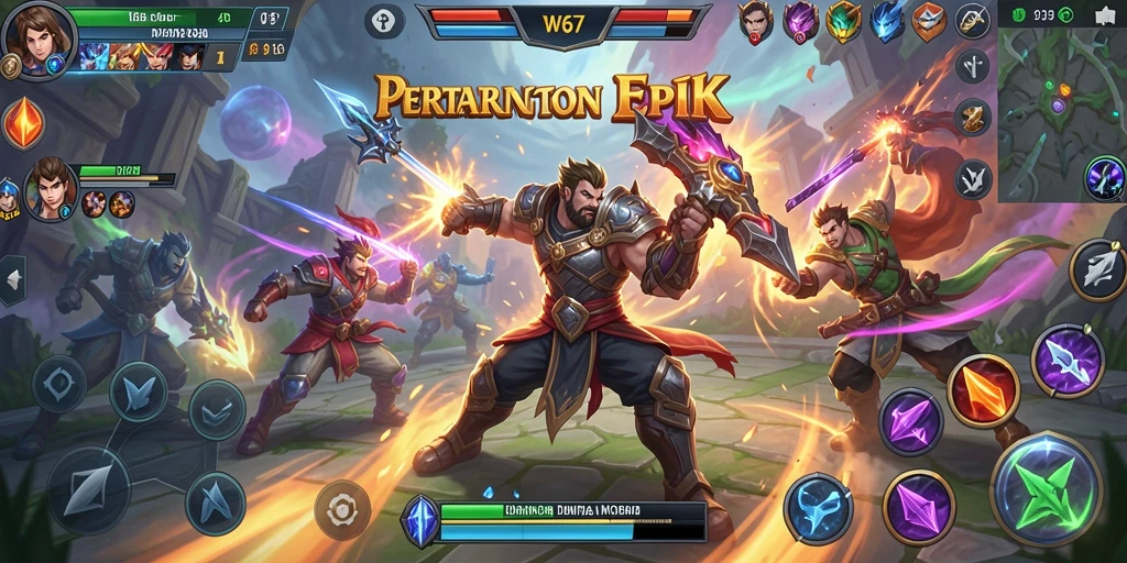 Screenshot gameplay <strong>W67</strong> menampilkan aksi seru di arena MOBA.